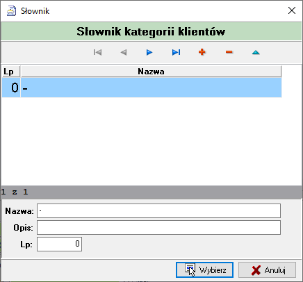 Słownik kategorii klientów
